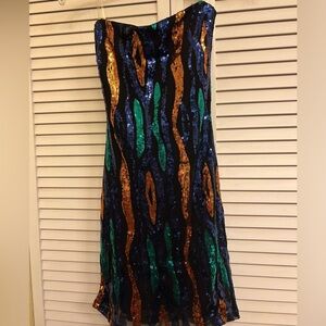 Sequin Sz S Strapless Formal Cocktail Dress Vintage Rubber Ducky Productions
